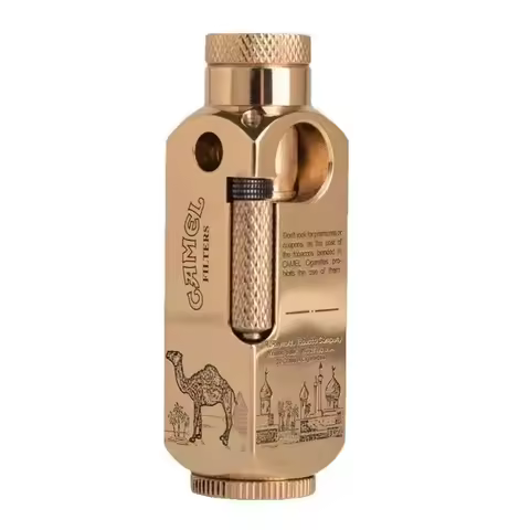 2026 New Flamindo brass fuel lighter, high-end antique brass carved lighter, cigarette accessories, 