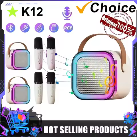 Bluetooth 5.3 K12 Karaoke Machine Portable PA Speaker System with 1-2 Wireless Microphones Home Fami