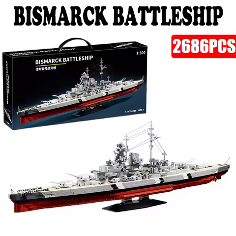 New WWII German Bismarck Battleship Building Blocks Kit 1:300 Scale, 2686Pcs Naval Warship Model Bri