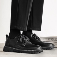 Winter Men's Shoes Black Casual Leather Shoes Men's Business Formal British Style Big Head Dr. Martens Boots Fleece-lined Platform Tide Shoes