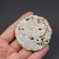 Late Qing Natural A Goods Old Jade Double-Sided Craftsmanship Hollow Fu Lu Shou Pattern Round Plate 