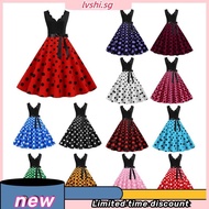 Hon* Vintage Backless Dress 1950s Dot Retro Dress Vintage Floral Lace-up Midi Dress with Bow Detail 