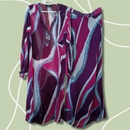 [XS] Baju Kurung Riau Pahang Chiffon Purple Fuchia Biru Floral Graphic Bundle