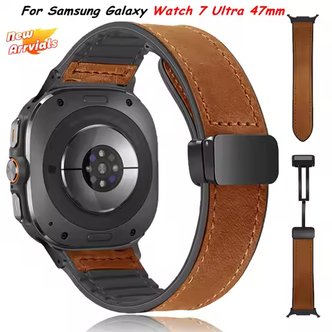 Magnetic Strap for Samsung Galaxy Watch 7 Ultra 47mm PU Leather Band for Galaxy Watch 7 Ultra Bracel