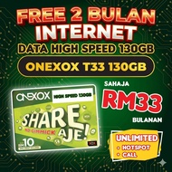 ONEXOX SIMKARD T33 130GB FREE 2 BULAN INTERNET UNLIMITED DATA UNLIMITED HOTSPOT UNLIMITED CALL