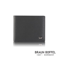 【BRAUN BUFFEL 德國小金牛】台灣總代理 波索 8卡中間翻零錢袋短夾(網路限定)-黑色/BF386-318-BK