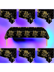 1入組黑色和金色一次性桌布帶18TH21th30日40日50日60周歲70TH生日主題適合派對,蒐集裝飾用品