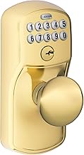 Schlage FE595 PLY 505 PLY Plymouth Keypad Entry with Flex-Lock and Plymouth Style Knobs, Bright Bras