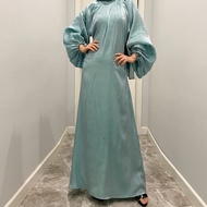 Barang spot Send out in 24 hours Ramadan Eid Djellaba Muslim Dress Fashion Elastic Cuff Sleeve Soft Shiny Abaya Turkey Muslim Kimono Islam Robe With Belt WY840