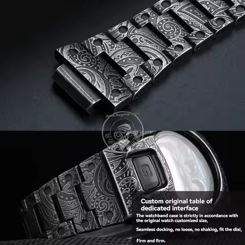 Metal Conversion Kit for Casio G-SHOCK DW-6600/6900/6903 - Stainless Steel Case & Paisley Engraved B