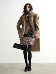 เสื้อสูทผ้าขนสัตว์ลายทางสีเหลืองกระเทียมฤดูหนาว JNYLON พร้อมหมวกไหมพรมแบบถอดได้ ทรงตรง สีสันสดใส ปกต