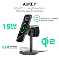 AUKEY LC-MC311 MagFusion 3-in-1 15W Magnetic Wireless Charger MFI Certified