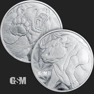 U.S. United States GSM Bull & Bear 1/10 oz .999 Fractional Silver Round 1/10oz