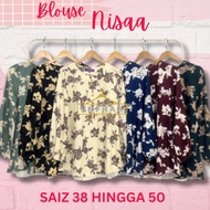 NISA Blouse Floral PlusSize.Blouse Muslimah Bercorak.Women Blouse Ironless.Blouse Muslimah Saiz Besa