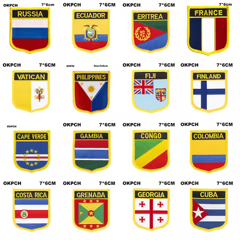 Shield Shape Flag Patches Russia Ecuador Eritrea France Vatican Philippines Fiji Finland Cape Verde 