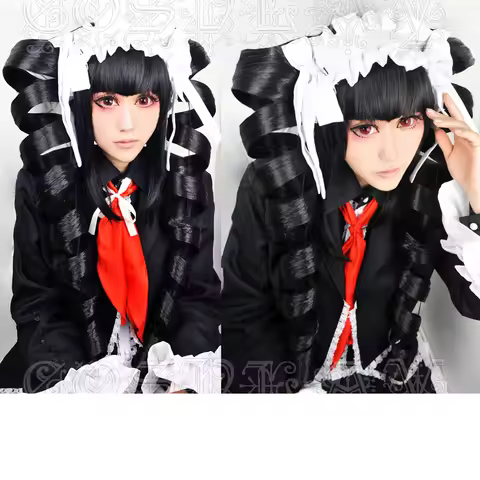 Danganronpa Celestia Ludenberg Cosplay Wig Black Spiral Curl Long Synthetic Hair + Wig Cap