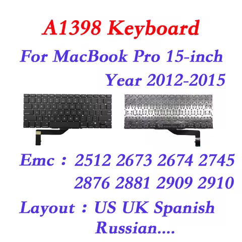New Original A1398 EMC2512 Keyboard For MacBook Pro 15" 2012 2015 Laptop US UK France Spain Layout R