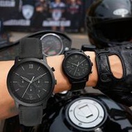 Men's Quartz Chronograph Wrist Watch, Fashion Versatile, Blue Round Dial, Genuine Leather Strap, Bus