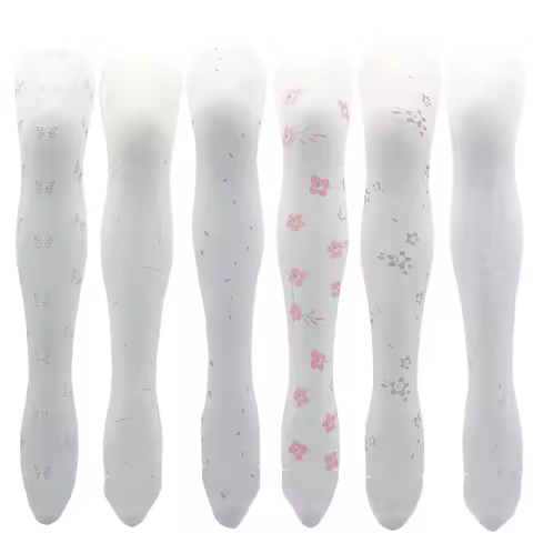 Spring 80D Kids Opaque White Nylon Printed Floral Butterfly Velvet Stretchy Tights Children Wedding 