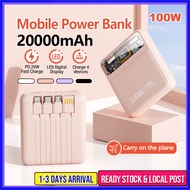 Latest 100W 20000mah Super Fast Charging Mini Power Bank Built-in 4 Cables Digital Display Powerbank Portable External Battery Pack 4 in 1 Powerbank