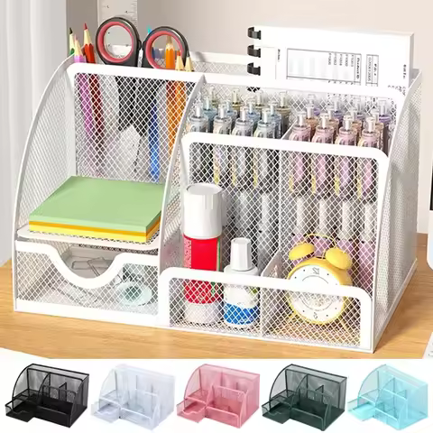 22x14x12.5cm Multi Grid Metal Creative Pen Holder and Barrel Wholesale Multifunctional Office Statio