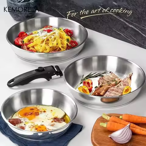 KEMORELA 316 Stainless Steel Frying Pan Set Cooking Pans with Removable Handle Triply Base Stainless