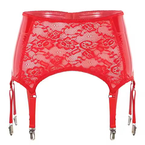 Womens Lingerie Leather Thigh High Stockings Garter Belt Flower Lace PU Leather Suspender Garter Bel