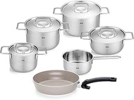 Fissler Pure Collection/Stainless Steel Cooking Pot Set, 6 Pieces, Pots with Metal Lids (3 Saucepans