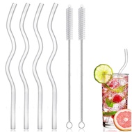 4pcs Wavy Glass Straws 20cm Colorful Reusable Glass Straws with Cleaning Brushes  Cocktail Straws Fp