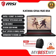 MSI GF66 Katana 11UE-854MY 15.6" FHD IPS 144Hz Gaming Laptop (Intel Core i5-11400H, 8GB RAM, 512GB SSD, NVD RTX3060, Win11) + Free MSI Backpack