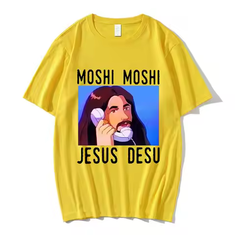 New Moshi Moshi Jesus Desu T-shirt Women's Funny Emoji Picolas Cage Cool T-shirt Cotton Short Sleeve