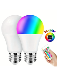 帶遙控器的RGB變色燈泡，E27 RGBW LED燈泡，5W / 9W，16種顏色多彩燈泡可調光投射燈，適用於家庭聚會臥室戶外（1包）