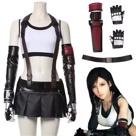 Anime Game Fantasy Of Final VII Costume FF7 Tifa Lockhart Cosplay Disguise Wigs Adult Women Roleplay
