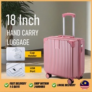 Bagasi Tangan 18 inci dengan Pemegang Piala USB Port Bagasi Bagasi 3 Lapisan Bagasi Beg Perjalanan