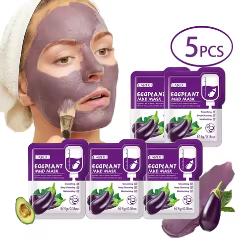 5pcs LAIKOU Eggplant Mud Mask Oil Control Moisturizing Anti-Acne Anti Wrinkle Whitening Cleansing Cl