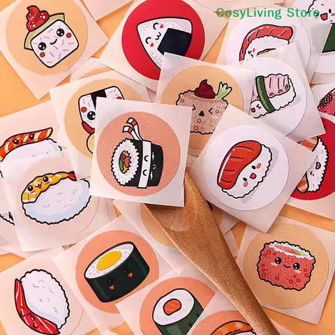1Roll Circular Baked Dessert Lunch Box Label Sticker Cartoon Sushi Pattern Sticker 2.5cm/1inch Birth