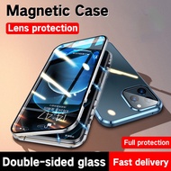 Samsung Galaxy A10 A50 A50S A30S M10 A10S M10S A11 M11 A12 M12 A31 A51 A70 A70S A71 A7 2018 Phone Case Double Side Tempered Glass Magnet Metal Flip Cover Casing