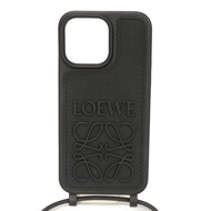 LOEWE Anagram iPhone 14 Pro Max 手機殼，附頸帶，壓花 Logo，菱形橡膠，黑色，智慧型手機殼 C987R22X01