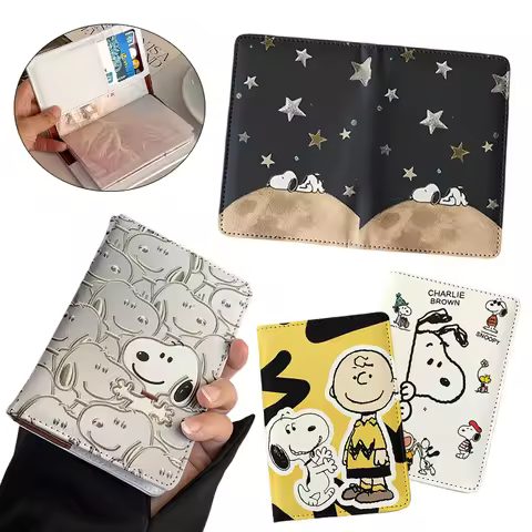 Snoopy Passport Holder Fashion Men Women Pu Leather Travel Accessories ID Credit Card Document Passp