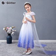 Dress For Kids Girl Frozen 2 Elsa Princess Costume Summer Baby Clothes Dresses Snow Queen Gown Snowflake Costumes Wig Crown Accessories For Kid Girls Clothing