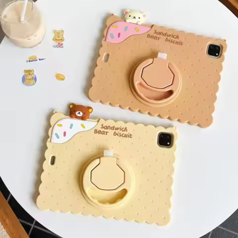 For IPad 9 8 7th Generation Air Mini 2 3 4 5 6 10.9 Pro 11 Cartoon Rilakkuma Sandwich Biscuit Silico