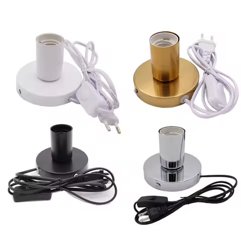 4 colors Polished Metal Desktop Lamp Base 1.8m Cord E27 E26 Base Holder with on/off Switch EU pendan