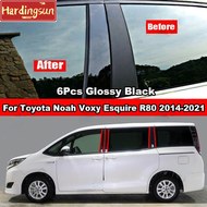 6Pcs Car Window Door Column B C Pillar Post Cover Trim For Toyota Noah Voxy Esquire R80 2014-2021 Glossy Black Carbon Fiber Mirror Effect PC Material Sticker Styling Accessories