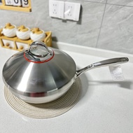 Fissler 18/10 Stainless Steel Wok Pan Non-coated Less Oil 30cm Thickened Three-layer Composite Steel