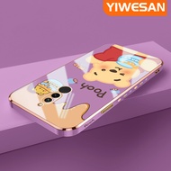 YIWESAN เคสสำหรับ Xiaomi MI Redmi 8 8a Pro 7 7A Y3การ์ตูนน่ารักวินนี่ช้อนส้อมมีดหมีพูห์ใหม่เคสมือถือชุบโลหะหรูหราขอบสี่เหลี่ยมซิลิโคนแบบนุ่มเคสป้องกันเลนส์กล้องกันกระแทก
