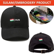 EMBROIDERY SULAM EMOJIS HUN HUNGARY FLAG LOGO BASEBALL 100% POLYESTER CAP ADJUSTABLE STRAP BLACK