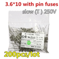 200pcs/lot 3.6*10 T Glass fuse Slow blow 250V T0.5A 1A 1.6A 2A 2.5A 3A 3.15A 4A 5A 6A 6.3A 8A 10A 15