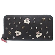 近全新 Christian Louboutin 3175230 Panettone 鉚釘皮革黑色圓形拉鍊長款皮夾 0252 [二手] Christian Louboutin