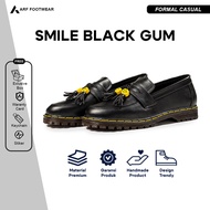 ARF Smile Sepatu Loafers Docmart Pria Wanita Formal Pantofel Hitam Casual Kerja Bahan Kulit Kantor K