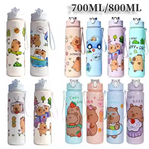 8/700ml Capybara Leak-Proof Water Bottle Visually Appealing Bear Water Bottle with Straw & Handle fo